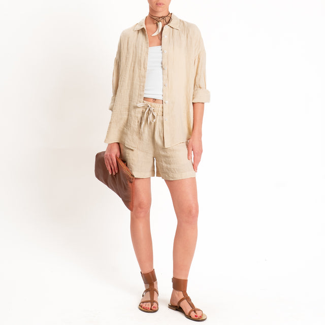 Tensione in-Shorts 100% lino elastico in vita - crema