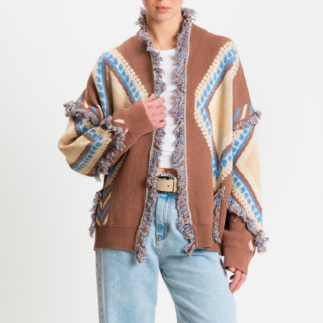 Tensione in-Cardigan rombi con frange - beige/cuoio/azzurro