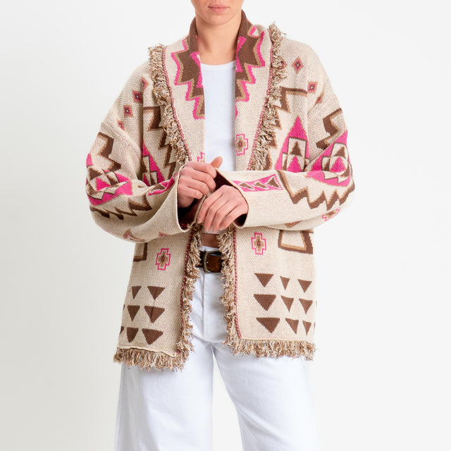 Tensione in-Cardigan jaquard alanui con frange - fucsia/beige/moro