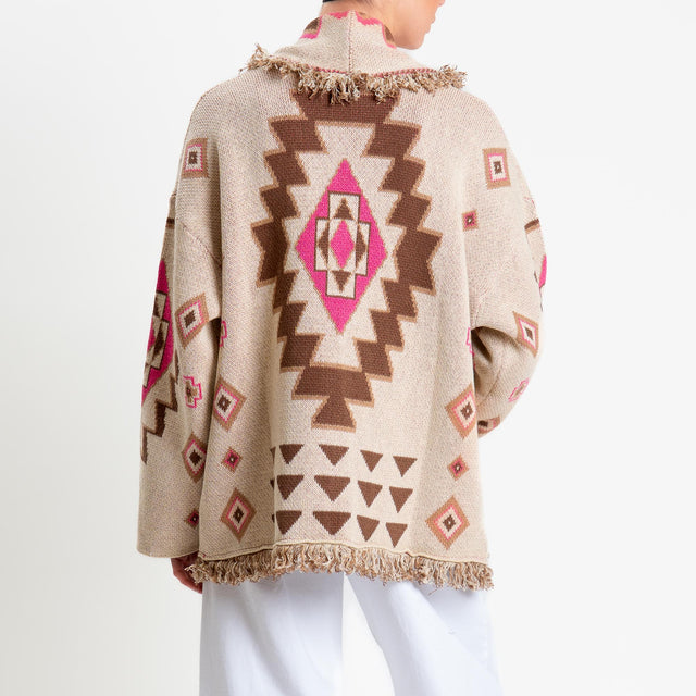 Tensione in-Cardigan jaquard alanui con frange - fucsia/beige/moro