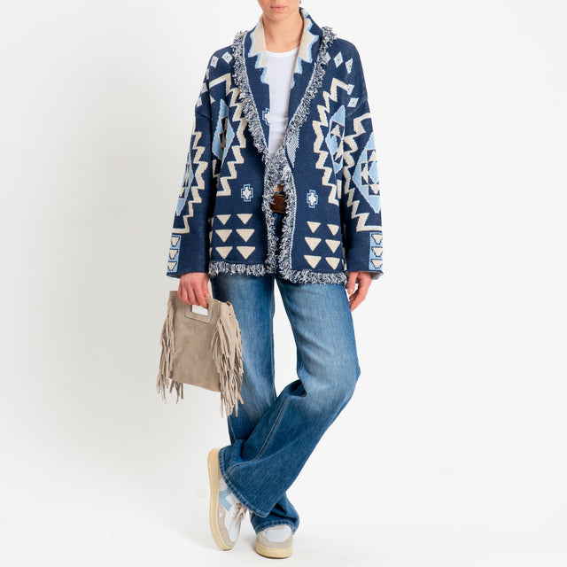 Tensione in-Cardigan jaquard con frange - blu/azzurro/beige