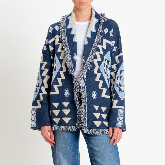 Tensione in-Cardigan jaquard con frange - blu/azzurro/beige