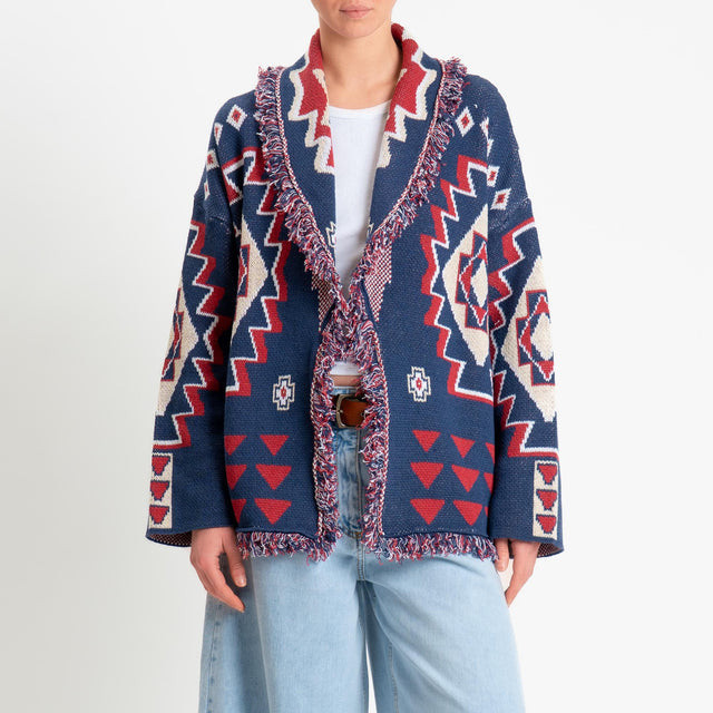 Tensione in-Cardigan jaquard alanui con frange - blu/rosso/beige