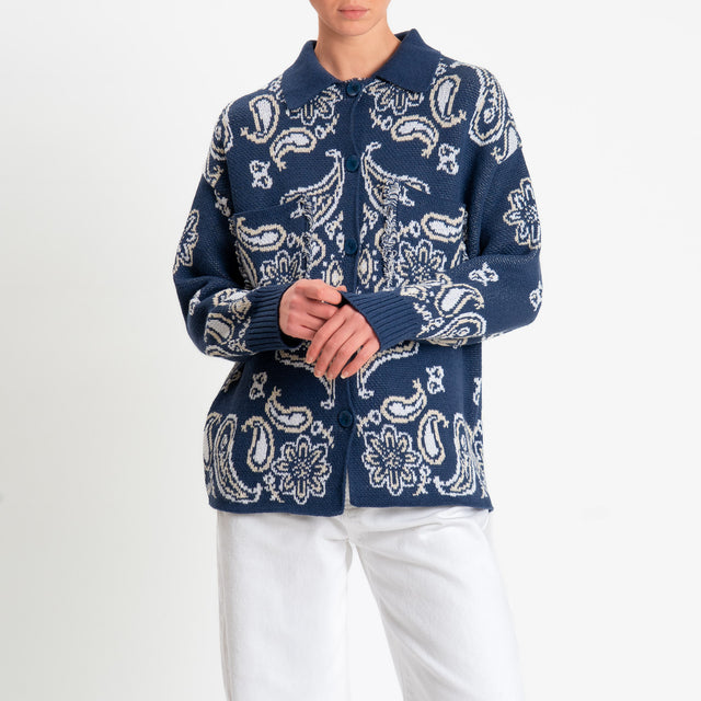 Tensione in-Giacca in maglia jaquard fantasia bandana - blu/latte/beige