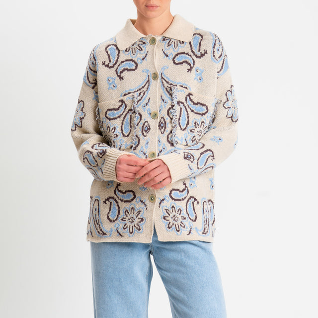 Tensione in-Giacca in maglia jaquard fantasia bandana - beige/azzurro/moro