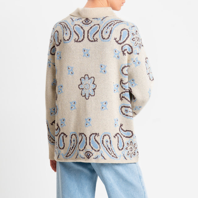 Tensione in-Giacca in maglia jaquard fantasia bandana - beige/azzurro/moro