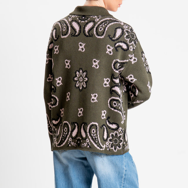 Tensione in-Giacca in maglia jaquard fantasia bandana - militare/rosa/nero