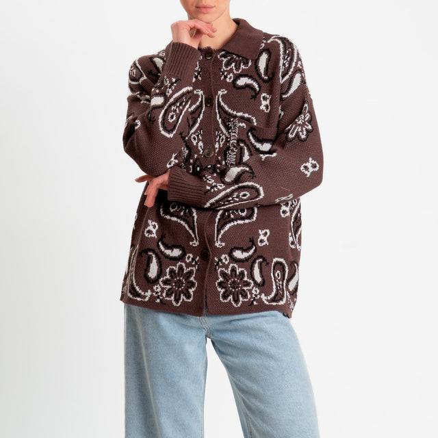 Tensione in-Giacca in maglia jaquard fantasia bandana - brown/latte/nero