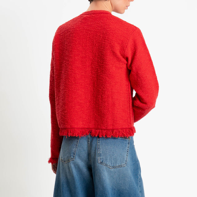 Tensione in-Giacca in maglia bouclè con frange - Rosso