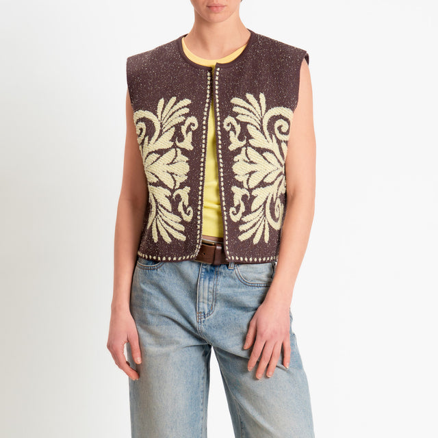 Tensione in-Gilet melange jacquard - brown/yellow