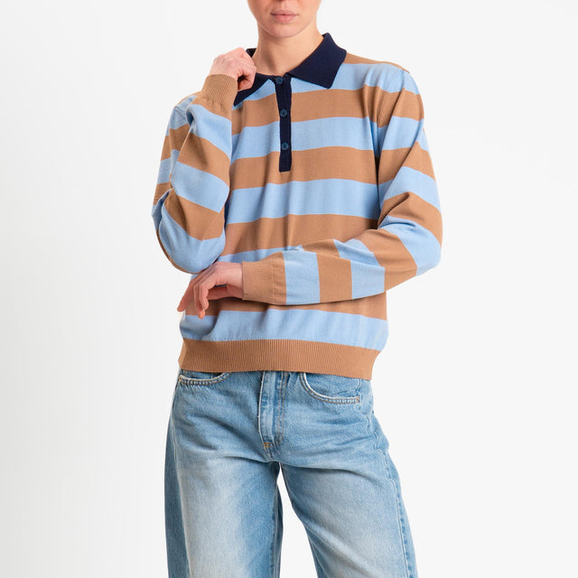 Tensione in-Maglia collo polo a righe - blu/camel/cielo