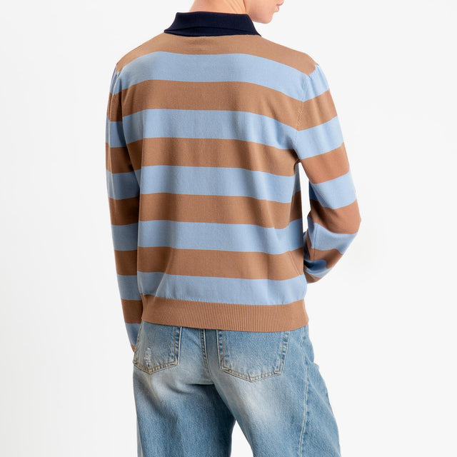 Tensione in-Maglia collo polo a righe - blu/camel/cielo