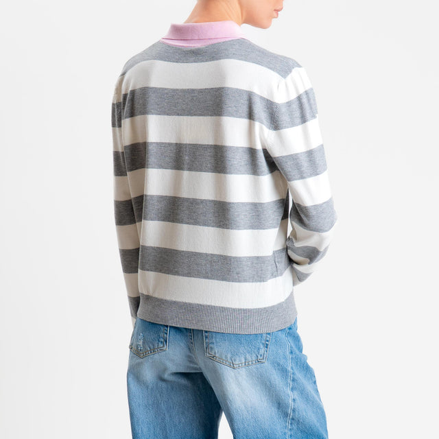 Tensione in-Maglia collo polo a righe - pink/grigio/latte