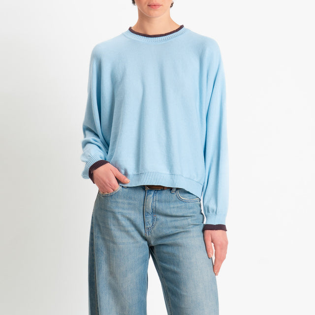 Tensione in-Maglia girocollo bicolore - light blue/brown