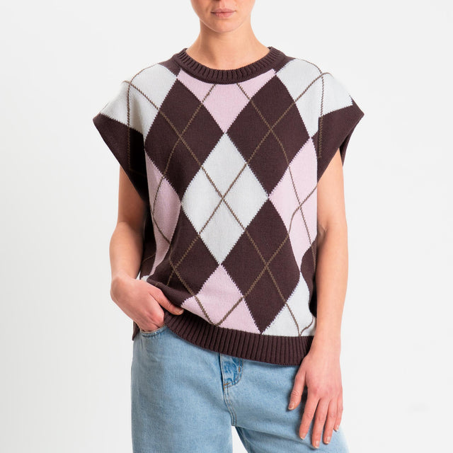 Tensione in-Maglia smanicata argyle - pink/brown/taupe