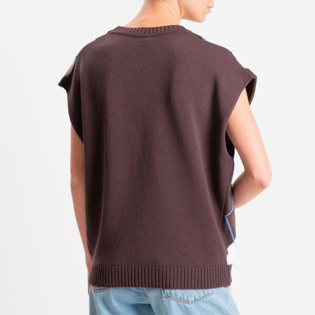 Tensione in-Maglia smanicata argyle - brown/latte/azzurro