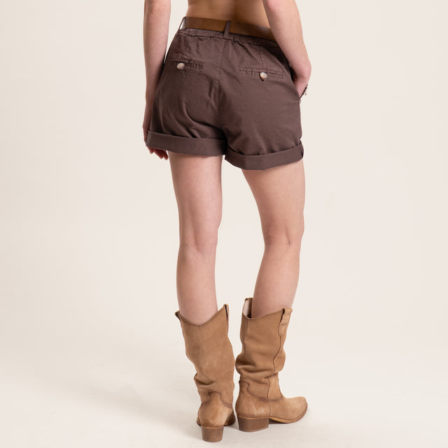 Tensione in-Shorts tasche sfrangiate con elastico - cioccolato