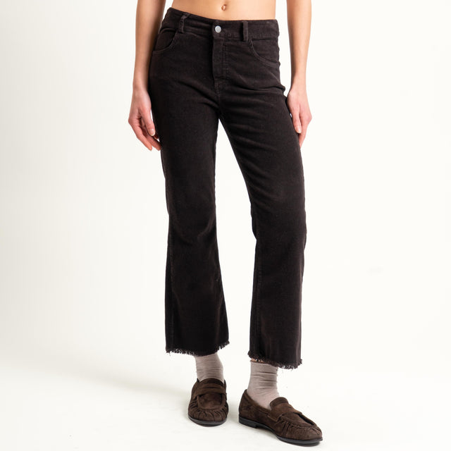 Tensione in-Pantalone velluto mille righe sfrangiato - moro