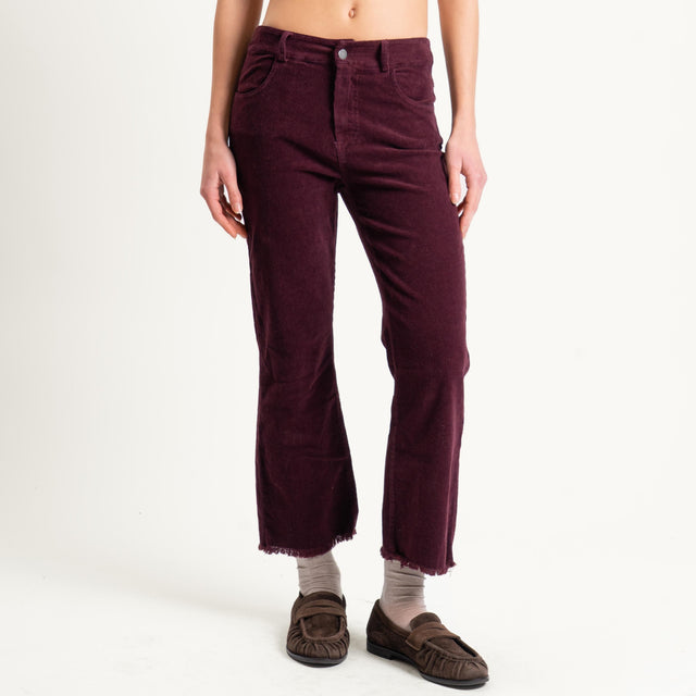 Tensione in-Pantalone velluto mille righe sfrangiato - Bordeaux