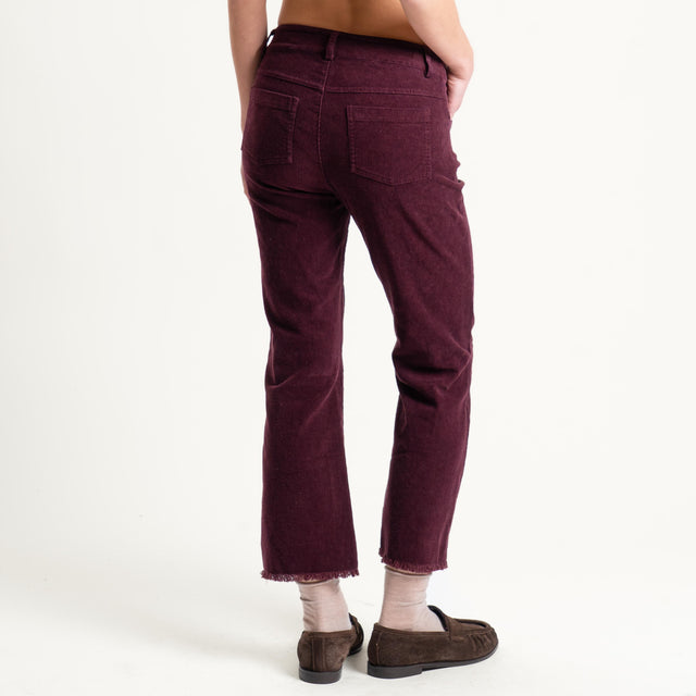 Tensione in-Pantalone velluto mille righe sfrangiato - Bordeaux