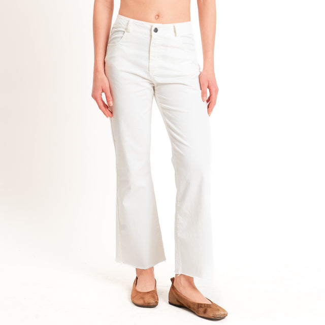 Tensione in-Pantalone bootcut orlo sfrangiato cotone elasticizzato - burro