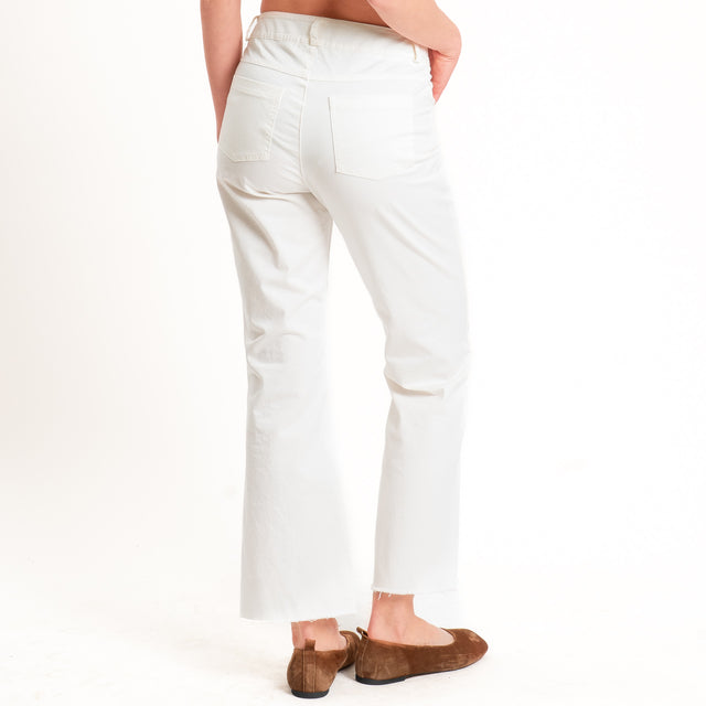 Tensione in-Pantalone bootcut orlo sfrangiato cotone elasticizzato - burro
