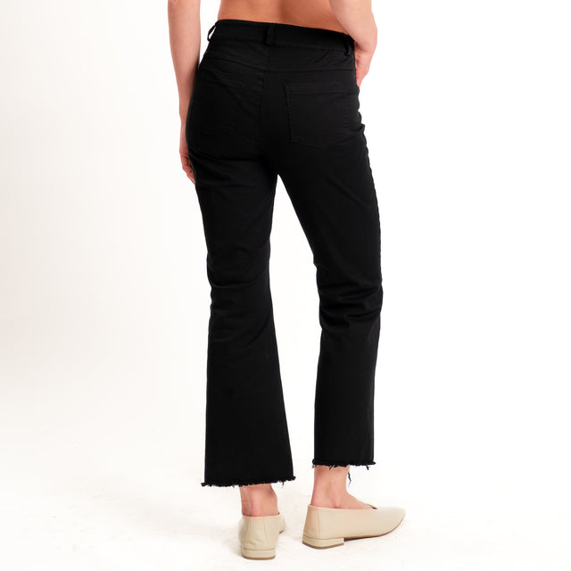 Tensione in-Pantalone bootcut orlo sfrangiato cotone elasticizzato - nero