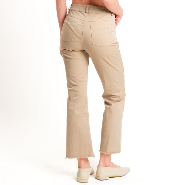 Tensione in-Pantalone bootcut orlo sfrangiato cotone elasticizzato - sabbia