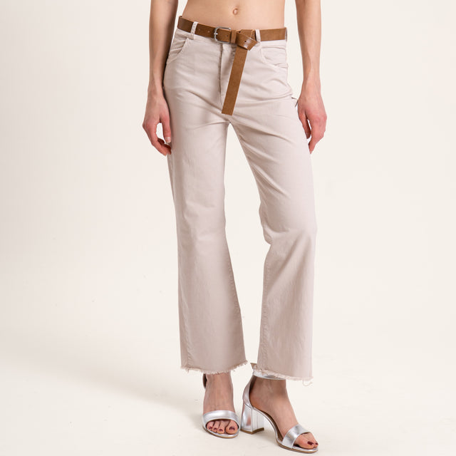 Tensione in-Pantalone sfrangiato cotone elasticizz - sabbia chiaro