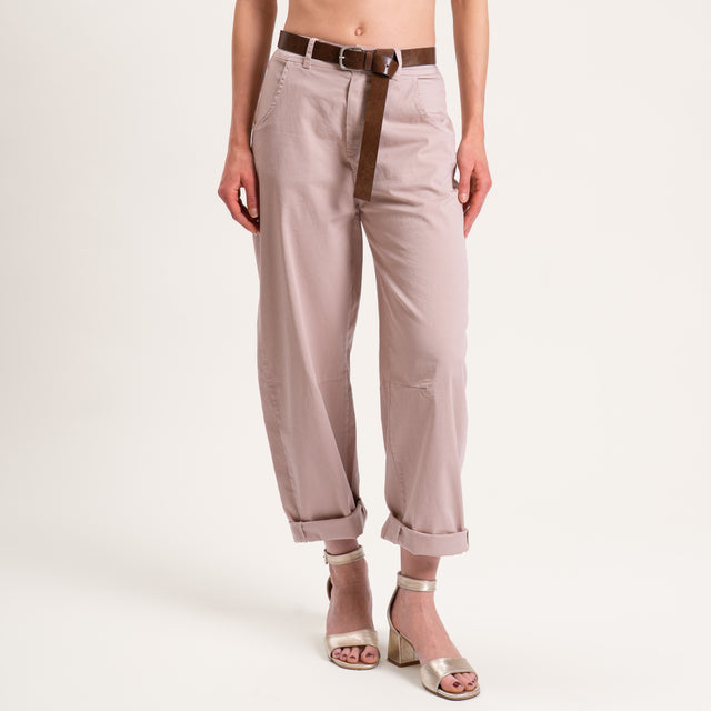 Tensione in-Pantalone barrel cotone elasticizzato - cipria
