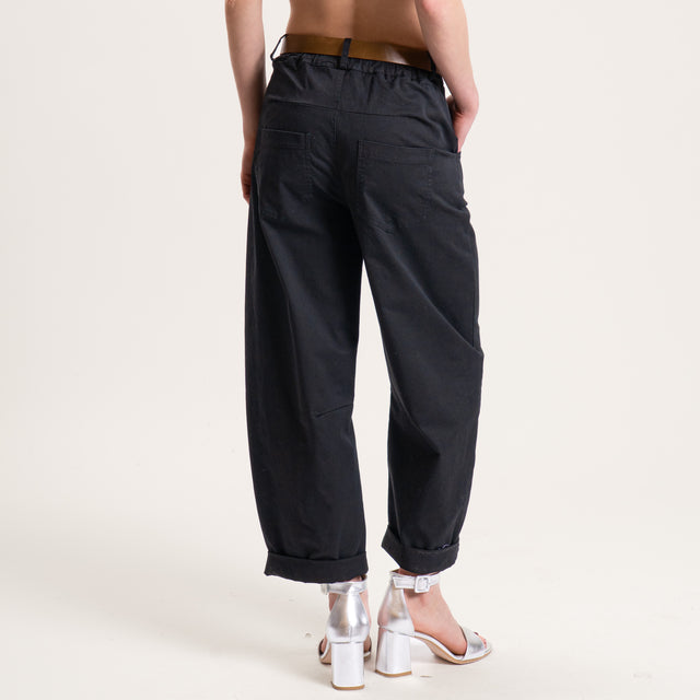 Tensione in-Pantalone barrel cotone elasticizzato - nero