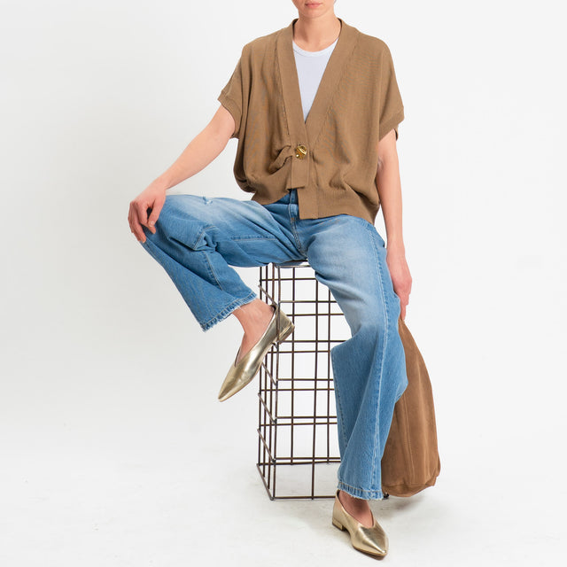 Tensione in-Cardigan effetto kimono asimmetrico - biscotto