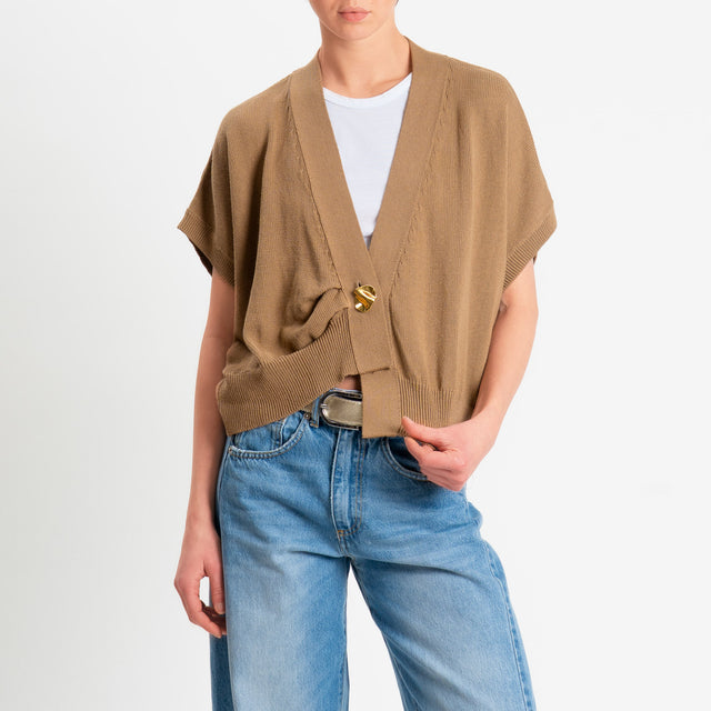 Tensione in-Cardigan effetto kimono asimmetrico - biscotto