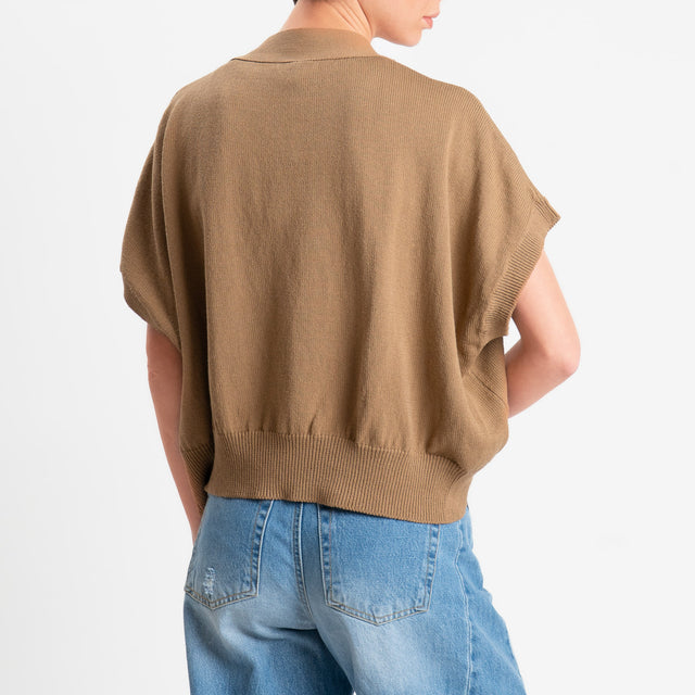 Tensione in-Cardigan effetto kimono asimmetrico - biscotto