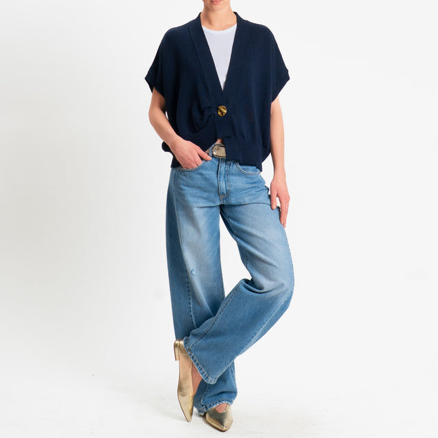 Tensione in-Cardigan effetto kimono asimmetrico - blu