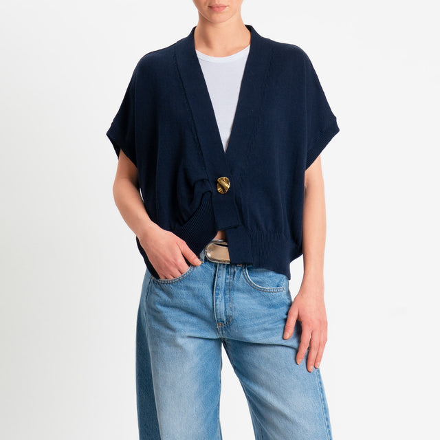 Tensione in-Cardigan effetto kimono asimmetrico - blu
