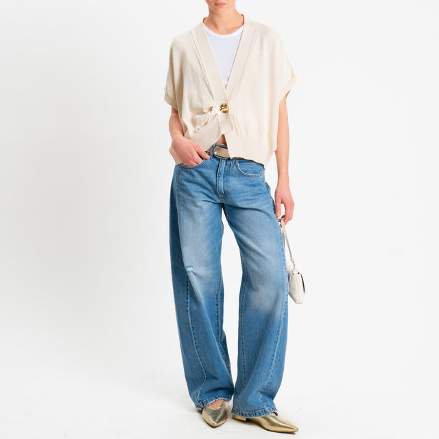 Tensione in-Cardigan effetto kimono asimmetrico - burro