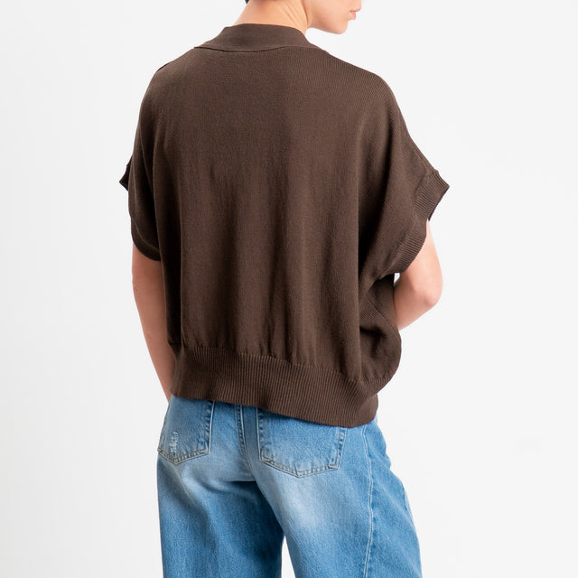 Tensione in-Cardigan effetto kimono asimmetrico - moro