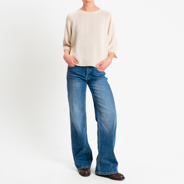 Tensione in-Maglia girocollo manica raglan 3/4 - burro