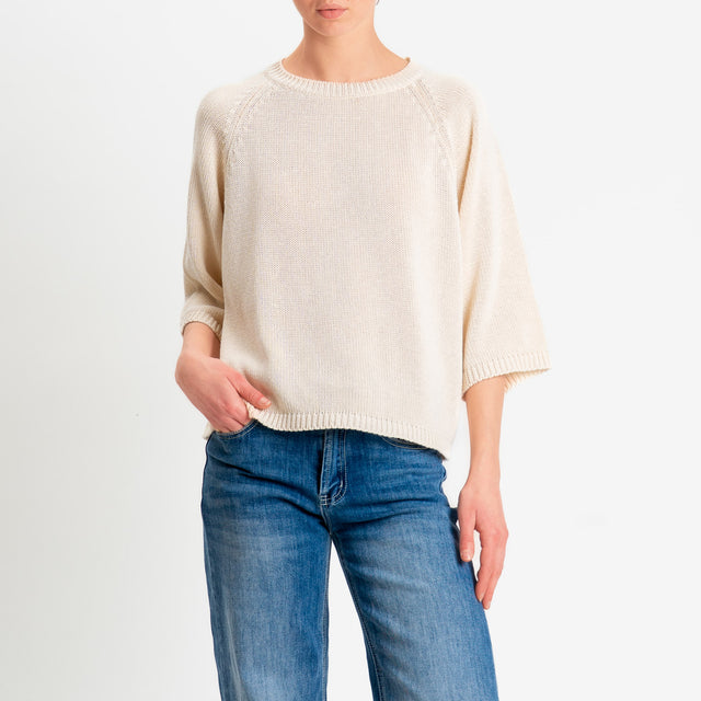 Tensione in-Maglia girocollo manica raglan 3/4 - burro