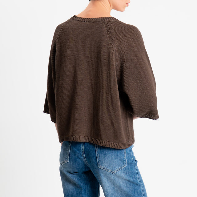 Tensione in-Maglia girocollo manica raglan 3/4 - moro