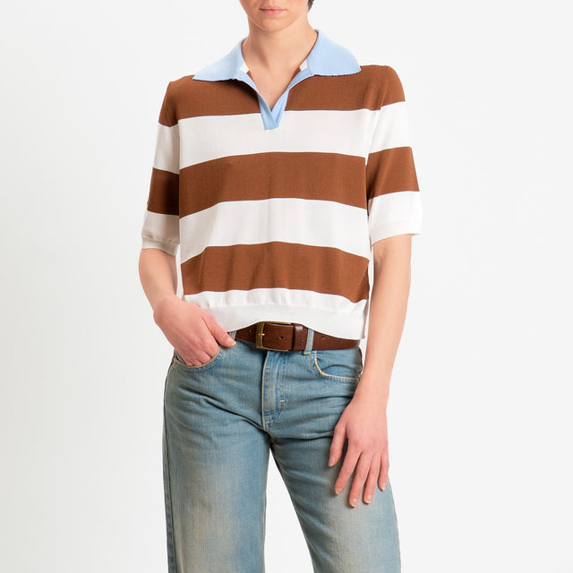 Tensione in-Maglia polo a righe - azzurro/choco/latte