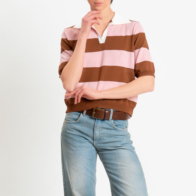 Tensione in-Maglia polo a righe - latte/rosa/choco