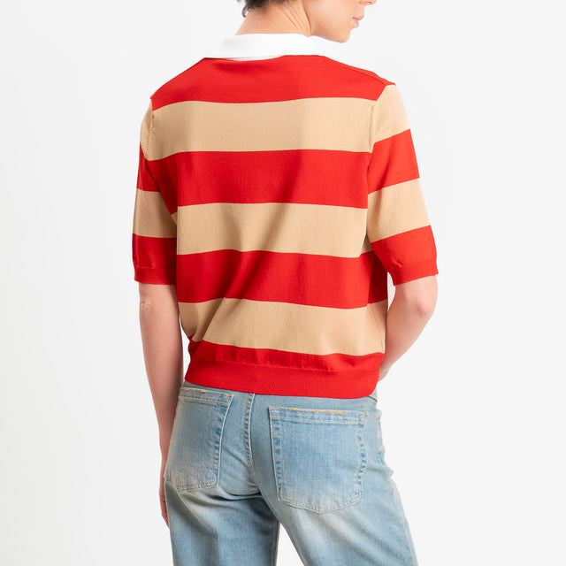 Tensione in-Maglia polo a righe - latte/miele/rosso