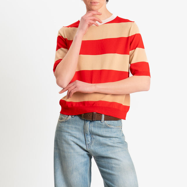 Tensione in-Maglia girocollo a righe - latte/miele/rosso