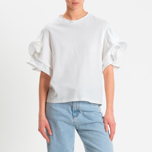 Tensione in-T-shirt mezza manica con rouches - panna