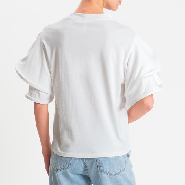 Tensione in-T-shirt mezza manica con rouches - panna