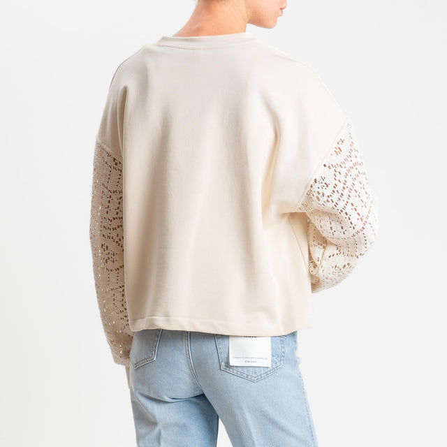 Tensione in-Felpa doppio tessuto manica in pizzo - panna/burro