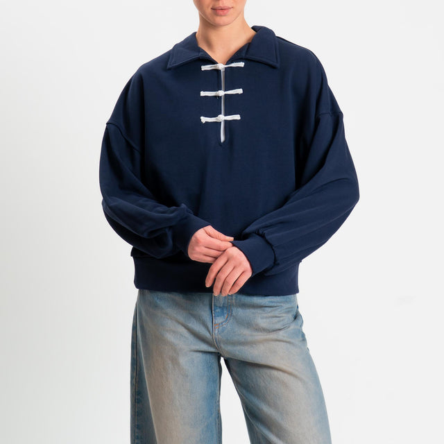 Tensione in-Felpa mandarin scollo v - blu