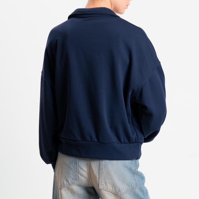 Tensione in-Felpa mandarin scollo v - blu